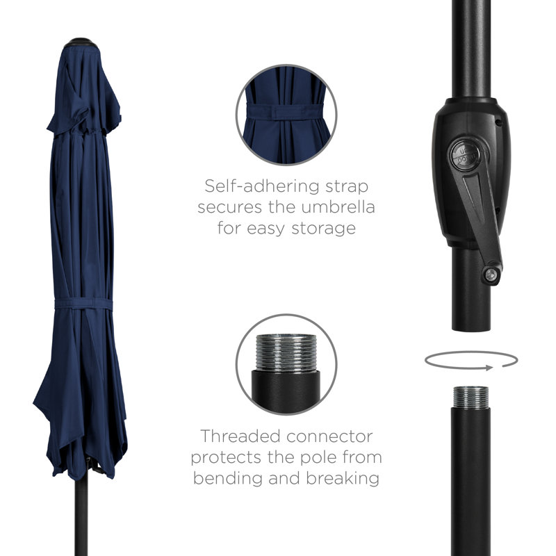 Keven 7.5ft Heavy-Duty Outdoor Market Patio Umbrella w/ Push Button Tilt, Easy Crank, Navy Blue