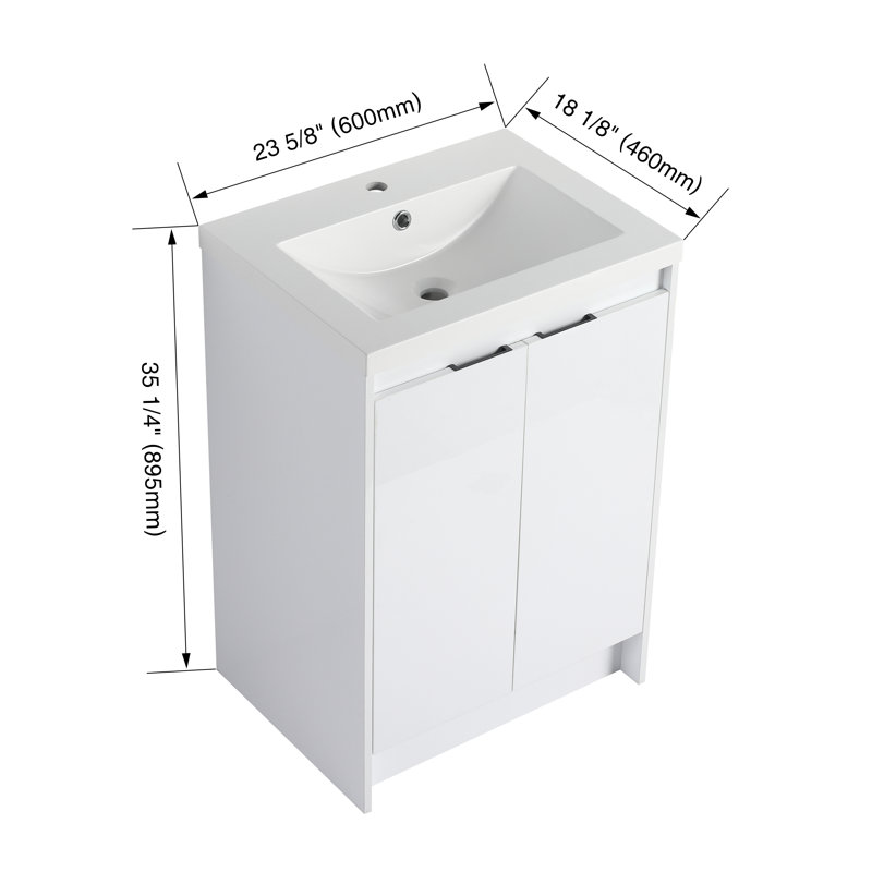 24" Wall Mount Vanity with Resin Sink - 2 Soft-Close Doors White