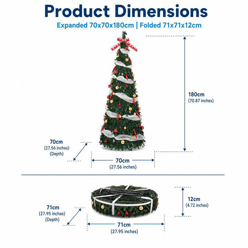 Sapin de Noël pliable artificiel pré-illuminé de 1,80 m avec 200 lumières blanc chaud et multicolores