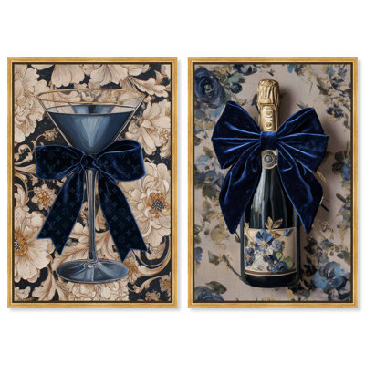 «Velvet Drinks Duo», ensemble de décorations murales sur toile encadrées par Art Remedy, cadre doré, 20 x 30