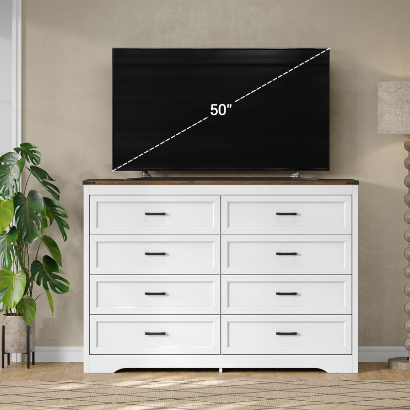 Commode double à 8 tiroirs, commode de chambre de 137 cm de large avec un grand espace de rangement pour la chambre à coucher
