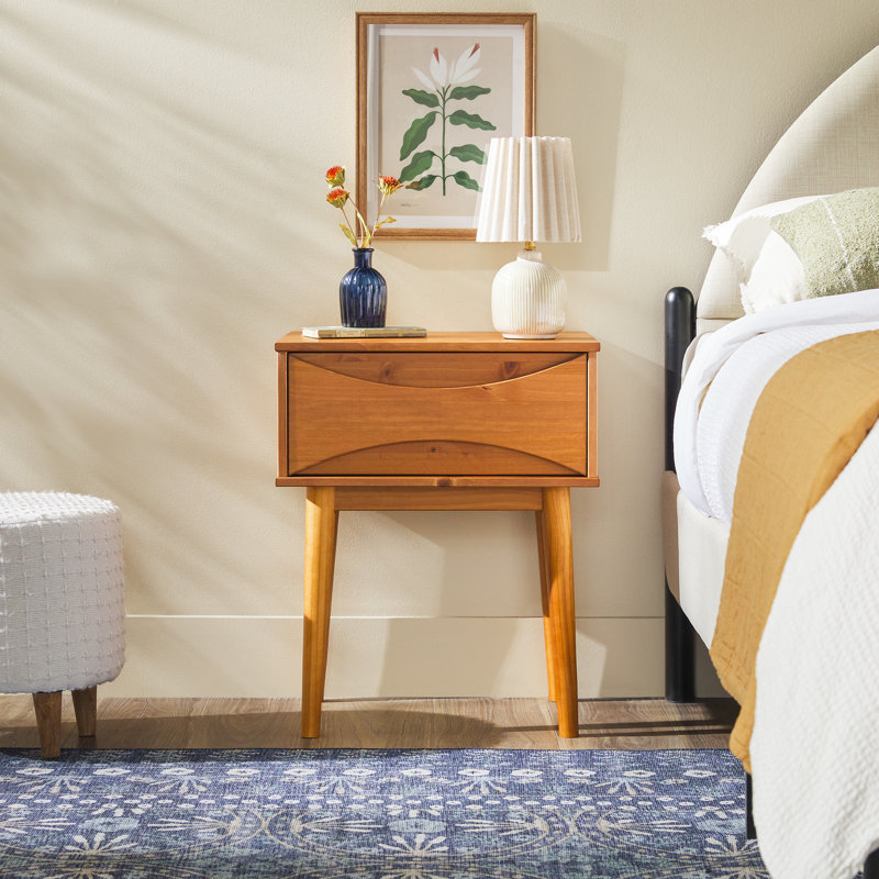 Amoakuh 1-Drawer Solid Wood Nightstand, Caramel