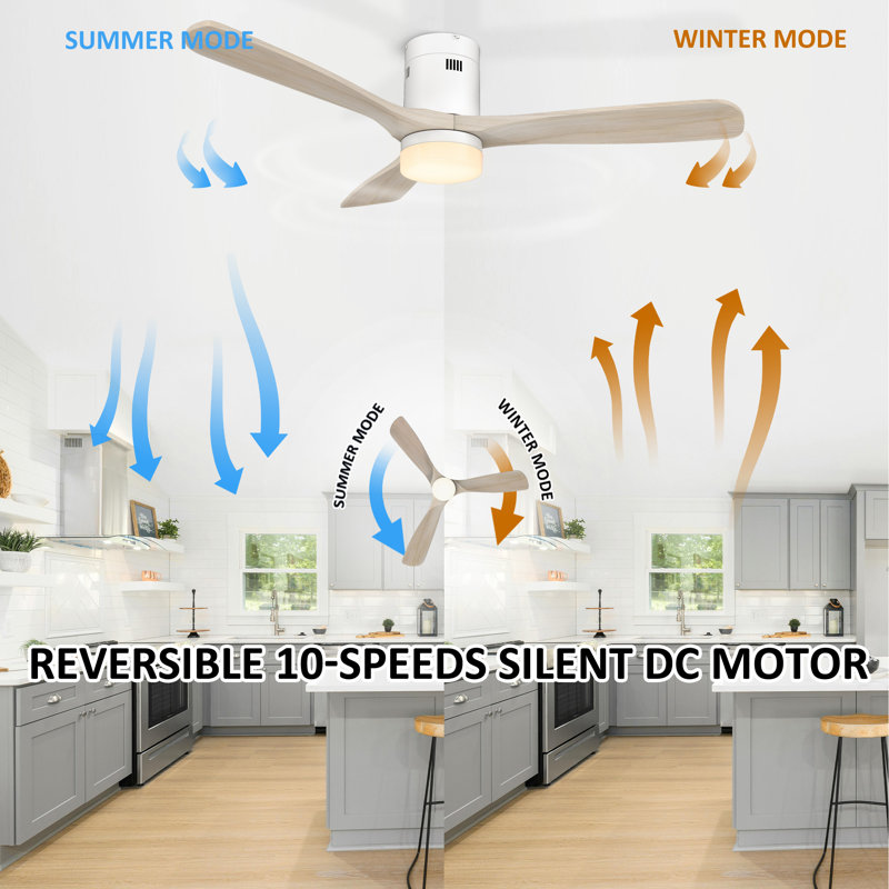 Amoni 52'' Ceiling Fan with LED Lights, Beige, White