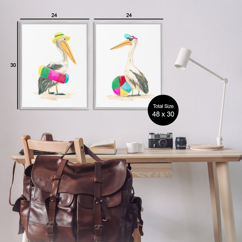 Pelicans & Beach Floats - Ensemble de 2 reproductions de photos sur toile, H 30 po x l 48 po x P 1,5 po
