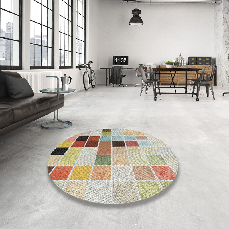 Tapis décoratif géométrique beige Petrella, Rond 8 pi