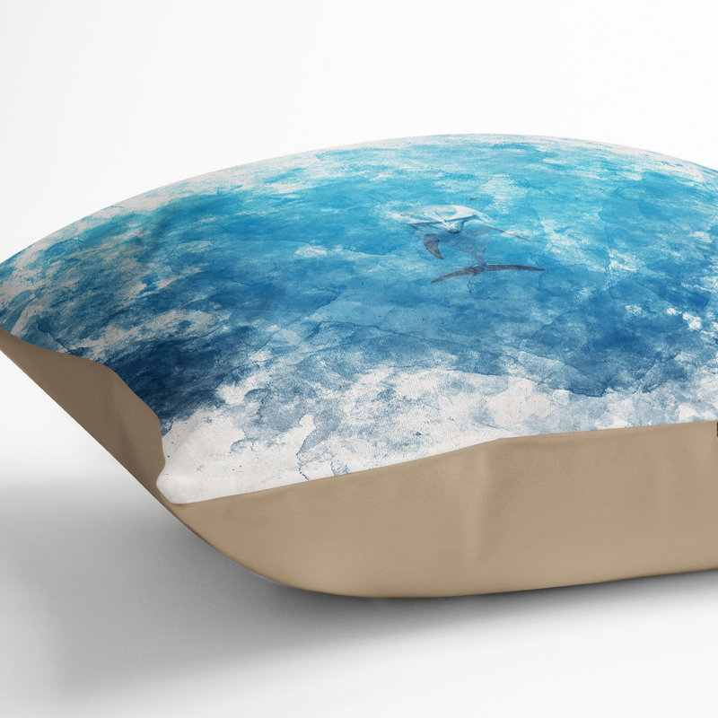 Lone Dolphin Watercolour Cushion with Filling, Stone, 40cm H x 40cm W x 15cm D
