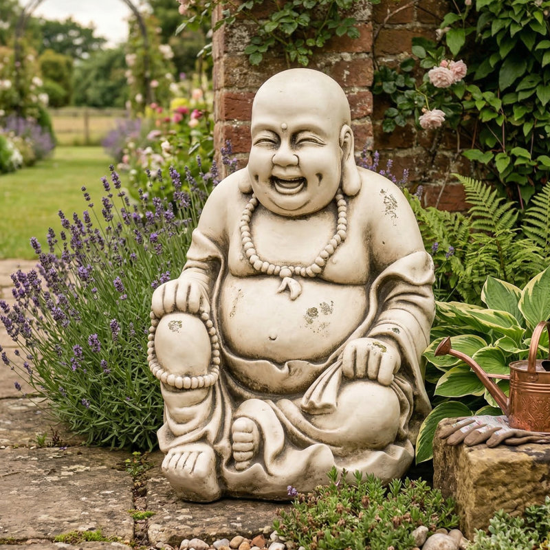BUDDHIST MONK Sitting 43cm, Antique Stone