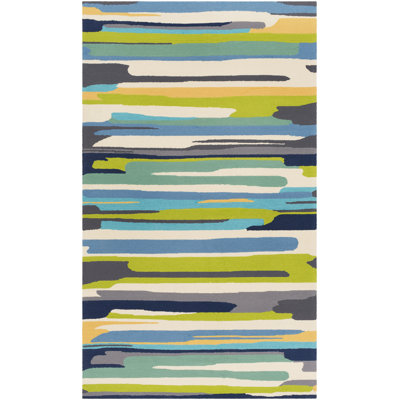 Tapis intérieur / extérieur vert / jaune / mauve rayé à la main Dixfield