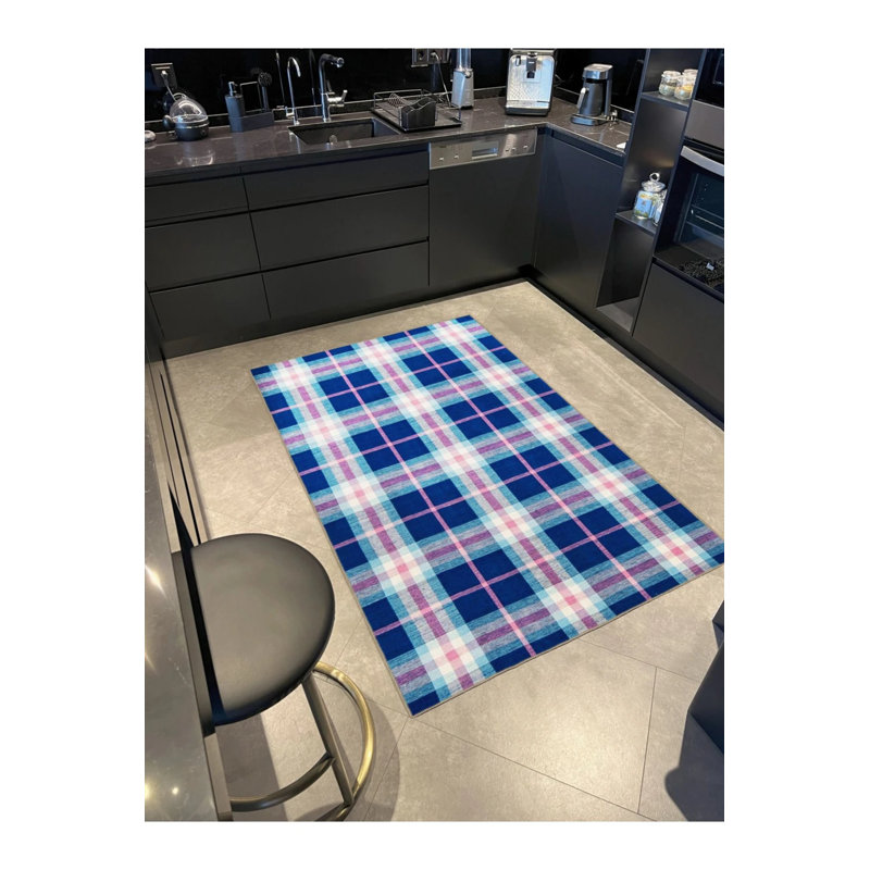 Blue Themed Geometric Patterned Creative Modern Decorative Carpet, Runner 2'6" x 9'11"