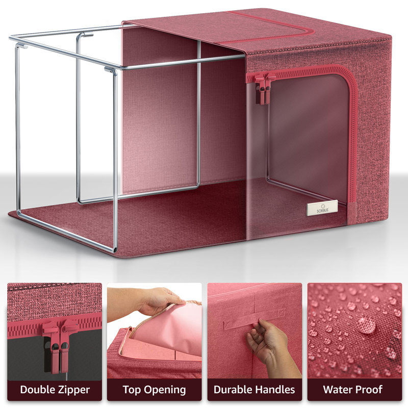 Storage Box with Window,Fabric Storage Containers with Large Clear Window & Carry Handles, Pink