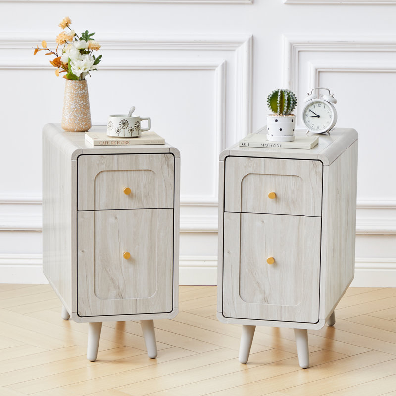 Narrow End Table With Charging Station, White