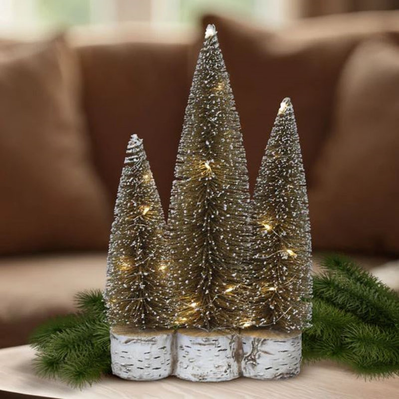 Old World Christmas Plastic Lit Decorative Gold Trees Trio, 14.5in