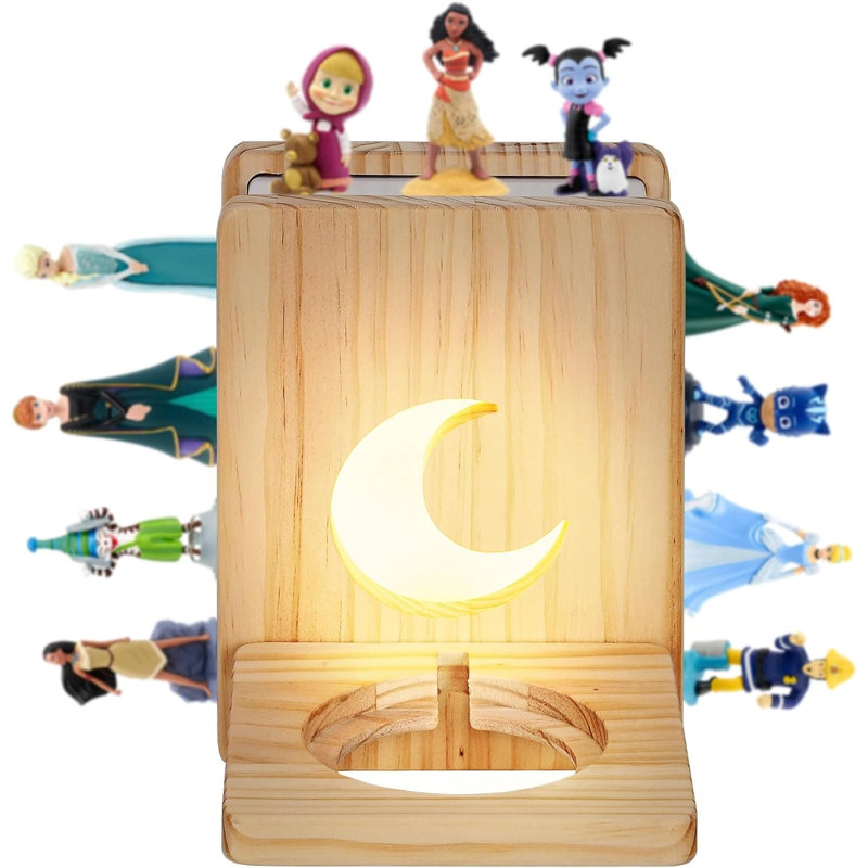 Magnetic Tonie Shelf With LED Light | Wooden Display And Organizer For Toniebox Figures | Charging Station Compatible Holder For Kids Room Decor