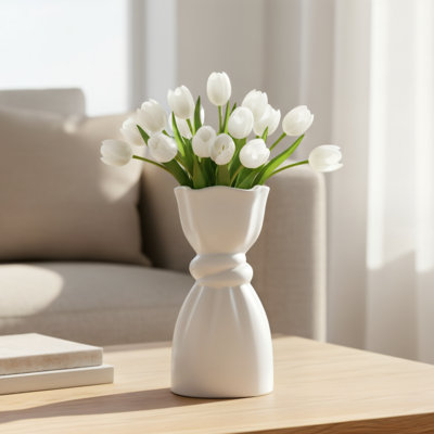 Charmaine 10" Cinched Knot White Ceramic Vase