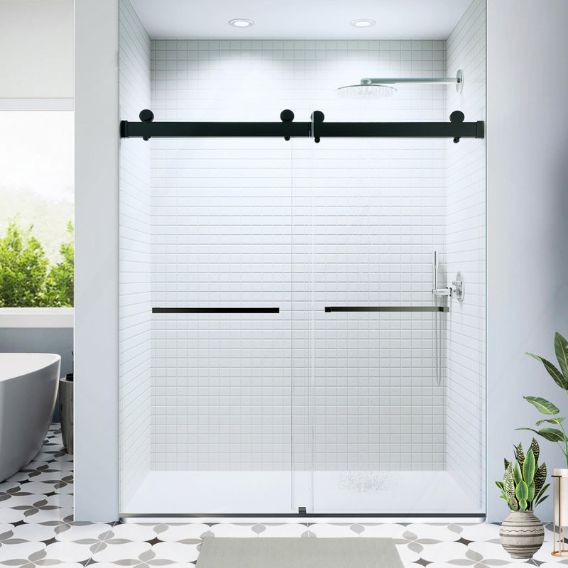 56-60 * 76 "Porte de douche coulissante double sans cadre à fermeture en douceur avec verre trempé de qualité supérieure (8 mm) et revêtement facile à nettoyer