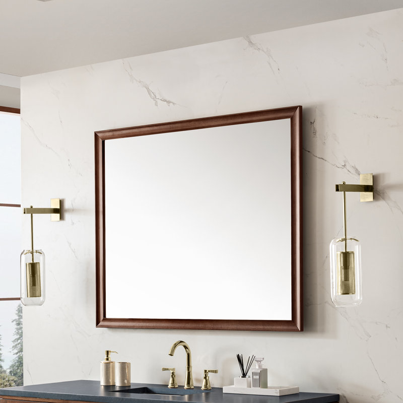Glenbrooke Solid Wood Beveled Wall Mirror, Mid-Century Walnut, 40" x 48"