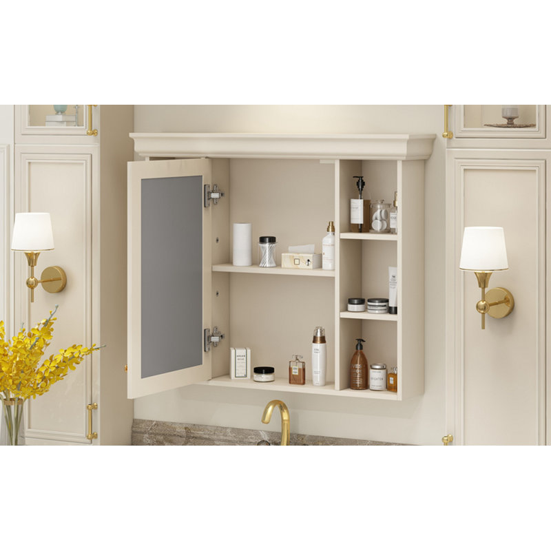 35'' X 28'' Wall Mounted Bathroom Storage Cabinet With Mirror Door, Modern Bathroom Wall Cabinet With Mirror, Medicine Cabinet With 6 Open Shelves