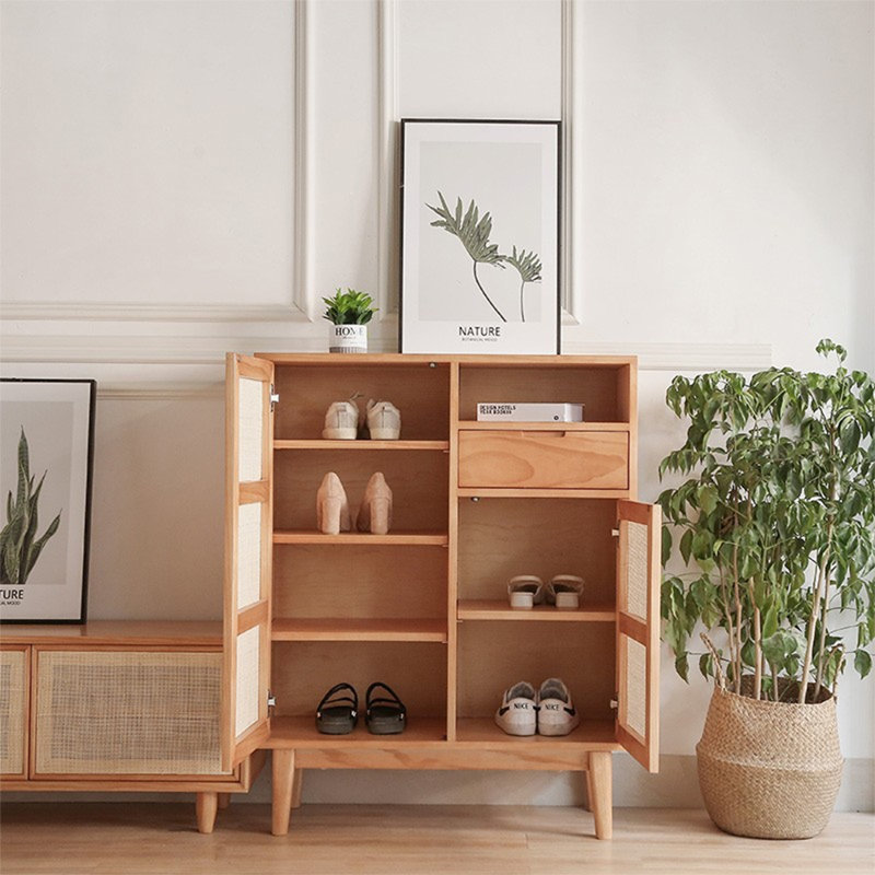 Armoire de rangement multifonctionnelle en rotin pour chaussures, Naturel, H 43,31 po x l 34,65 po x P 14,17 po