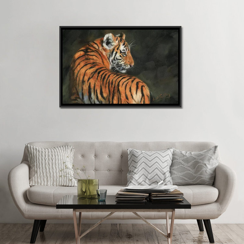 «Tiger at Night», impression sur toile, H 18 po x l 26 po x P 1,5 po, Toile avec cadre noir, Pas de tapis