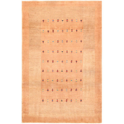 Tapis beige / orange noué à la main 4 pi 2 po x 6 pi 4 po sans motif et sans couleur unie