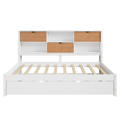 Twin Size Wooden Captain Bed Daybed With Trundle And Bookcase -  Latitude RunÂ®, AA06BF5DA4AF484684C8B95F7FFD8D14