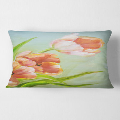 Vintage Red Tulips Flowers I Floral Lumbar Pillow
