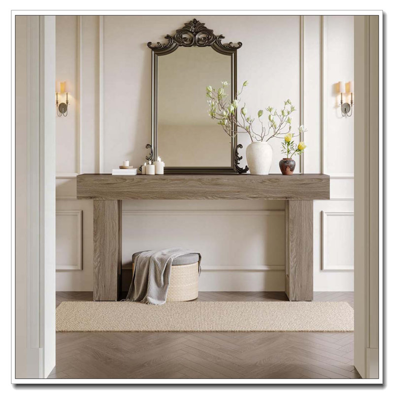Farmhouse Extra-Long Narrow Console Table for Entryway Living Room, Gray