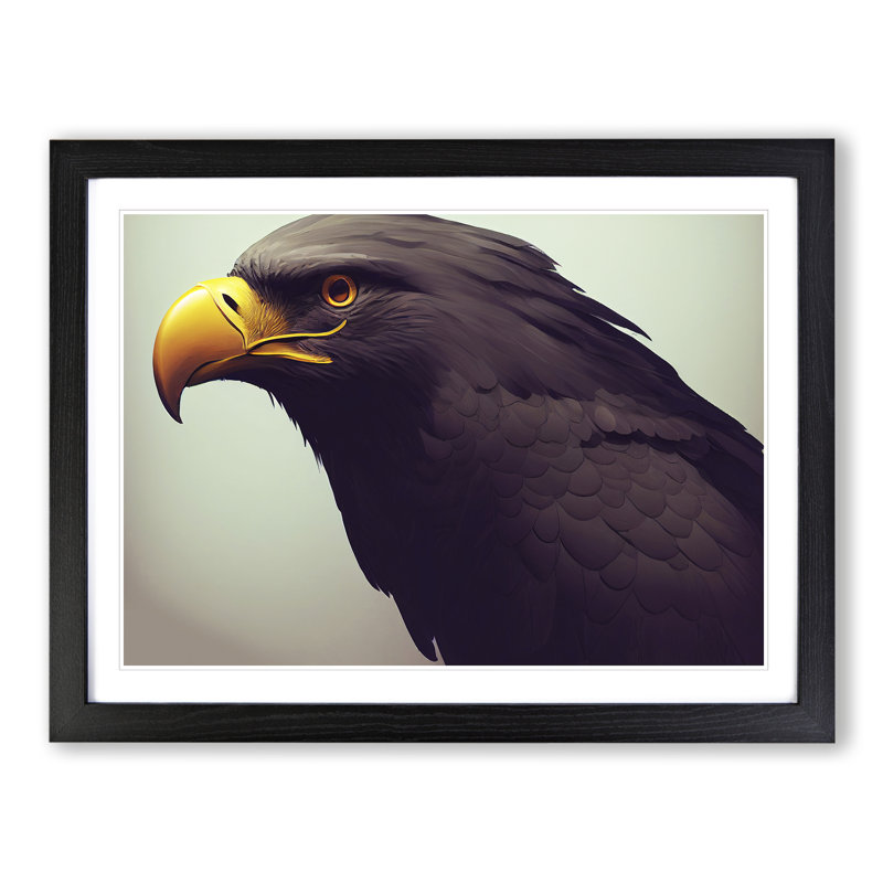 Impactful Eagle Bird - Single Picture Frame Print, 46cm H x 64cm W x 2cm D, Black