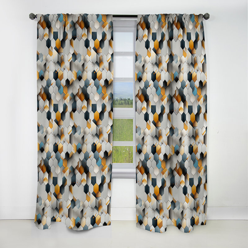 Gray Hexagons Dreams - Rideau abstrait - Rideau occultant à formes géométriques - 1 panneau, L 52 po x L 63 po