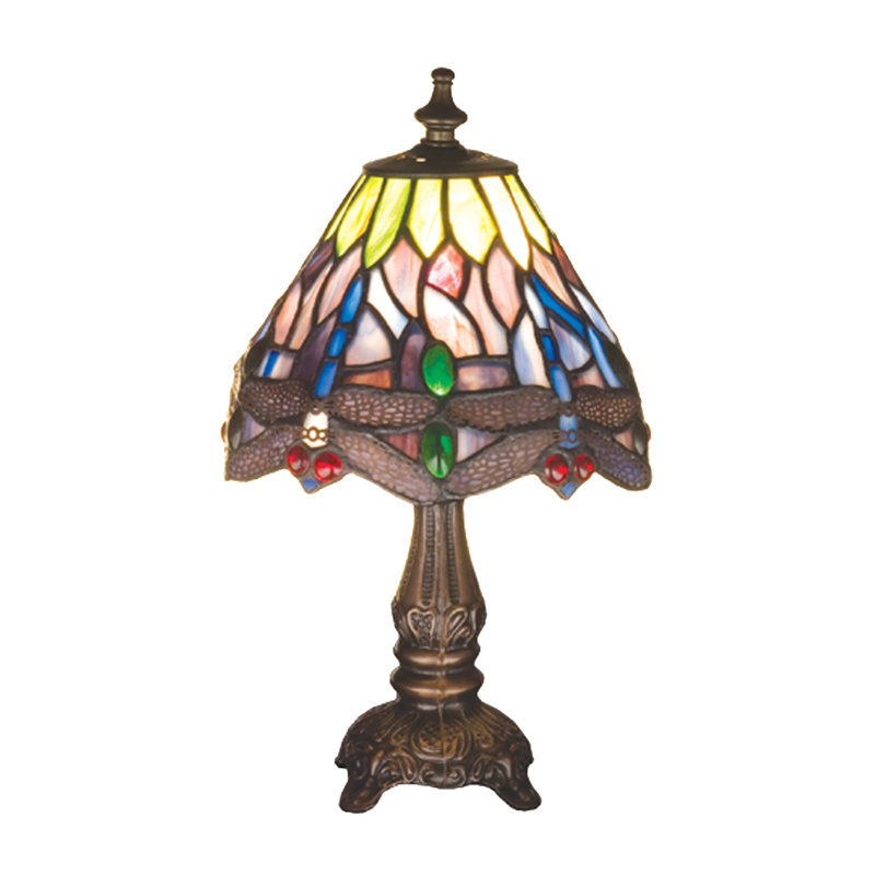 11.5"H Tiffany Hanginghead Dragonfly Mini Lamp, Yellow/Scarlet