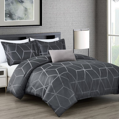 Corvo 4-Piece Modern Geometric Lattice Jacquard Comforter Set
