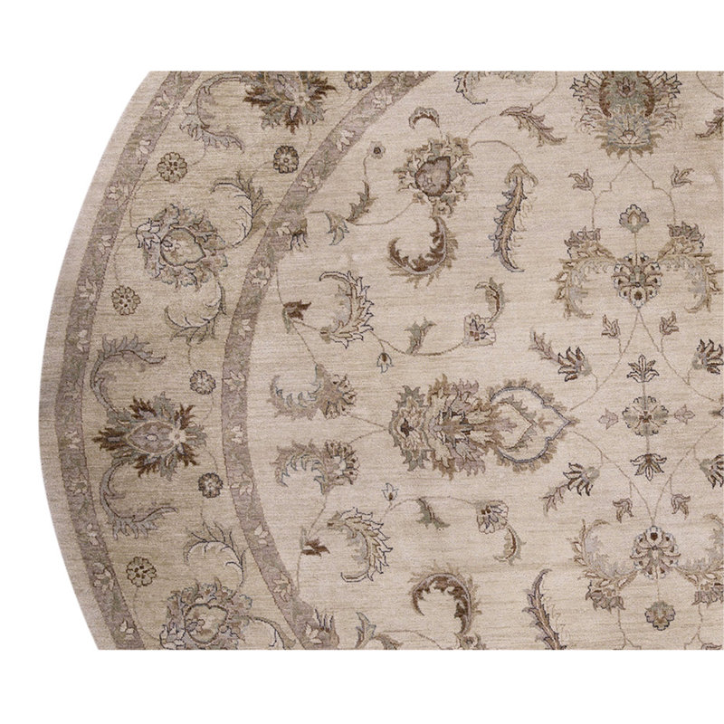 Hand Knotted Wool Area Rug in Ivory/Gold