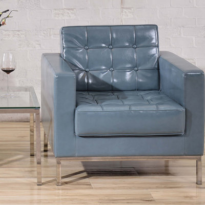 Amjed Button Tufted LeatherSoft Chair with Integrated Stainless Steel Frame