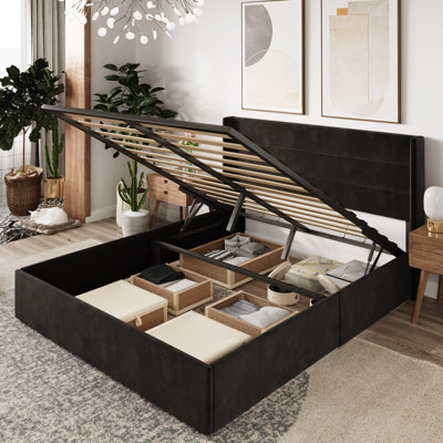 Braya Hydraulic Lift Up Storage Upholstered Platform Bed