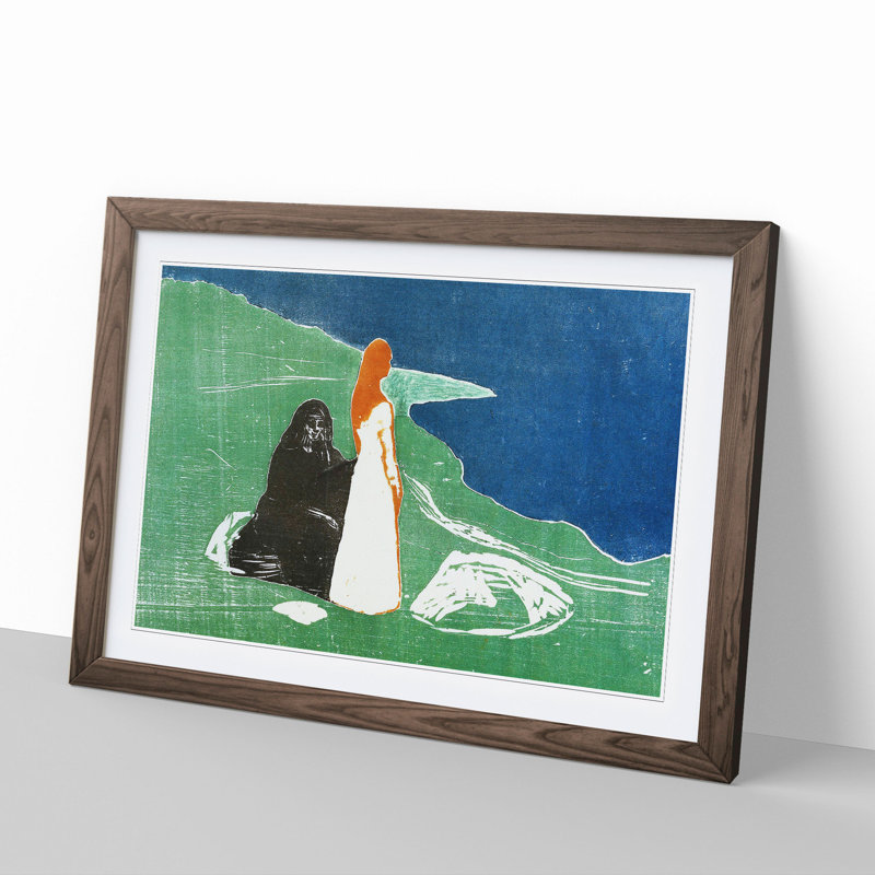 Two Women on the Shore Vol.2 by Edvard Munch - Picture Frame Painting, 27cm H x 36cm W x 2cm D, Walnut Framed