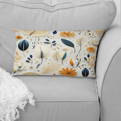 Blue And White Ferns Minimalism Boho Pattern - Floral Printed Throw Pillow