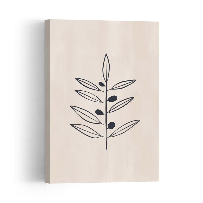 Illustration murale minimaliste représentant un paysage végétal abstrait avec une branche d'olivier