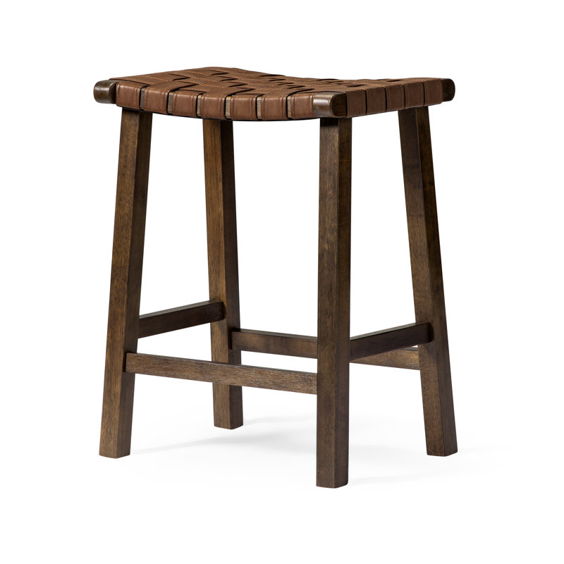 Maven Lane Noah Backless Stool Upholstered with Faux Leather, Aged Brown, Bar Stool (30.11" Seat Height)