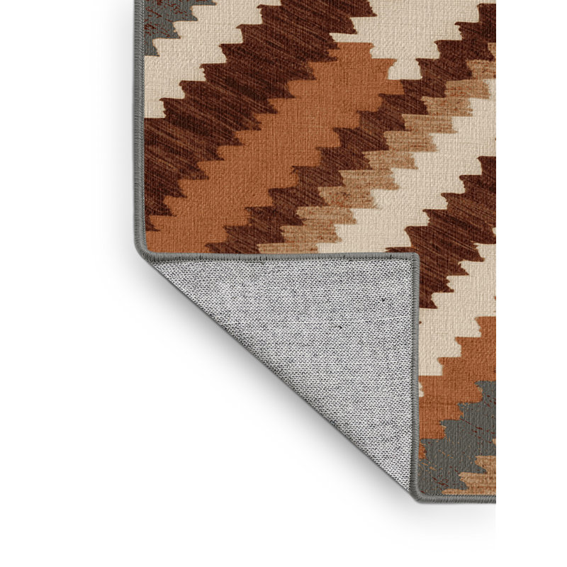  Tapis beige lavable rayé en terre cuite, Rond 6 pi