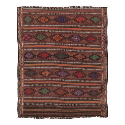 Vintage  Soumak Kilim, Earth Tones With Diamond Motifs - Rug & Kilim