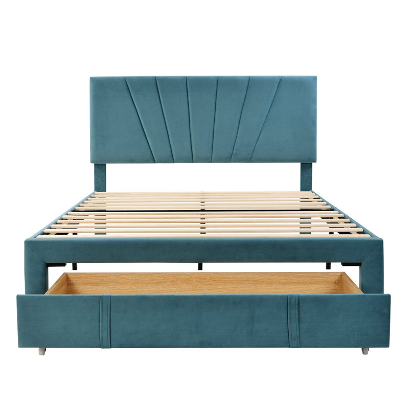 Grand lit plateforme avec rangement Crisfield, Bleu