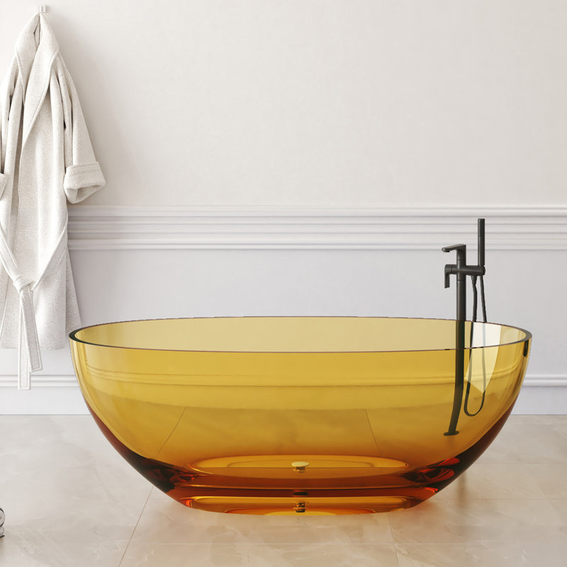 Forma 61'' Freestanding Tub Solid Surface Freestanding Soaking Bathtub, Transparent Yellow