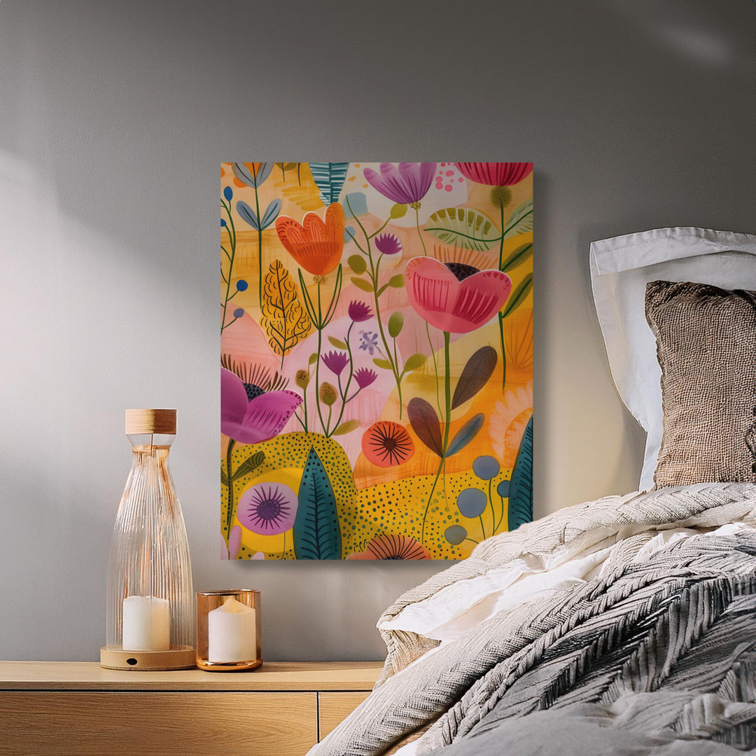 Vibrant Abstract Floral Canvas Print, Mid-Century Modern Botanical Wall Art, Colorful Flower Art, Eclectic Home Decor Gift