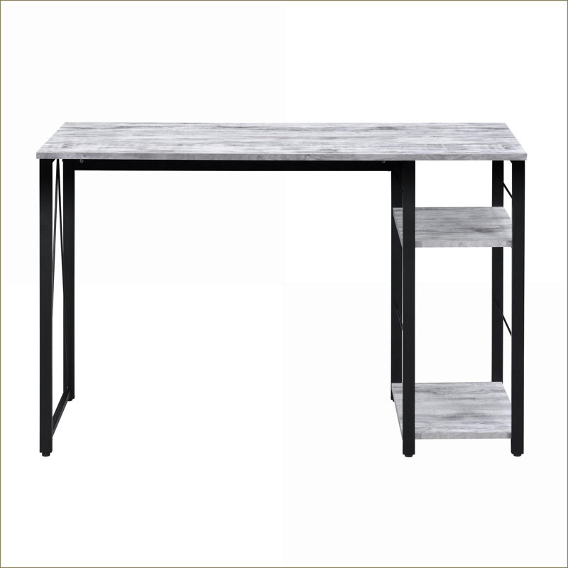Desks, Antique White &amp; Black 2-Shelf Rectangular Writing Desk with Metal Base | Wood+Metal