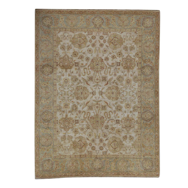 Tapis unique sable / gris clair noué à la main 9 pi 2 po x 12 pi 2 po