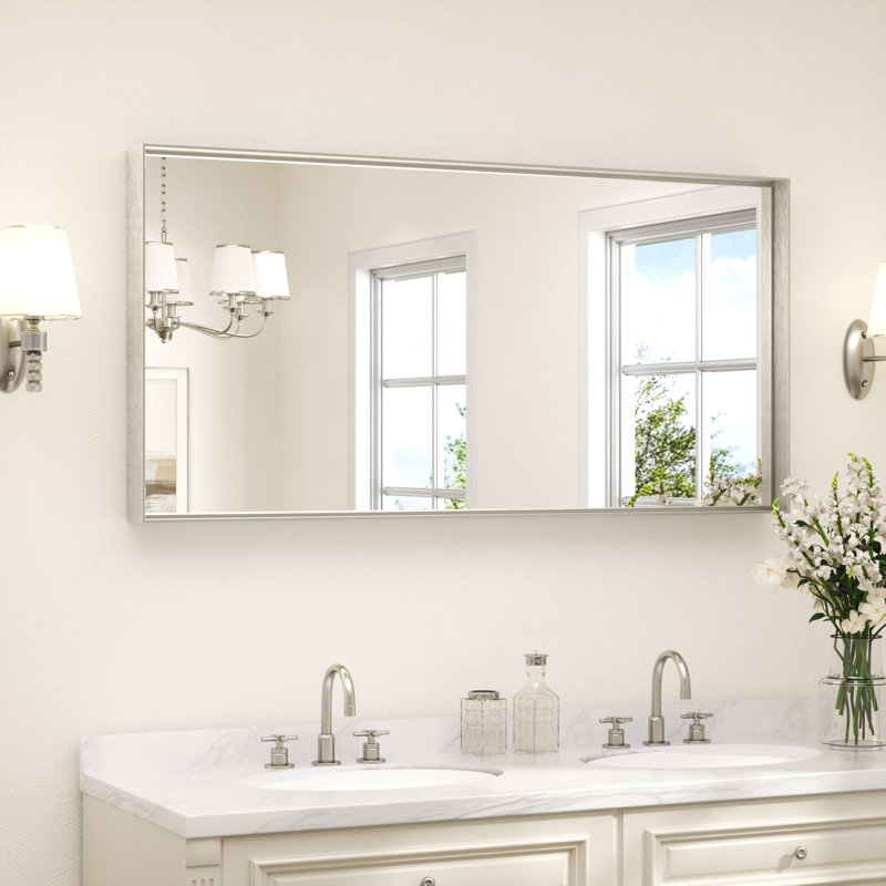 Miroir de vanité encadré / Miroir d'appoint, 48 po x 24 po, Nickel