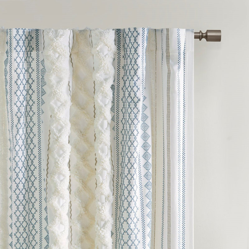 Cutrer Cotton Room Darkening Curtain Panel, Blue/White, 50" W x 95" L