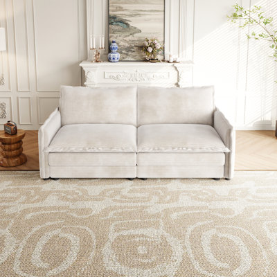 Coussin de salon beige - 2 places, tissu velours côtelé de luxe beige, assise relaxante