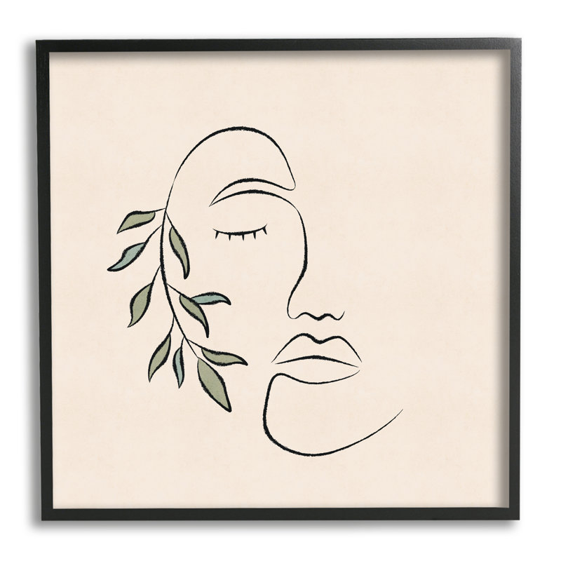 Femme avec une ligne abstraite Doodle, Giclée encadrée noir minuit, H 12 po x l 12 po x P 1,5 po