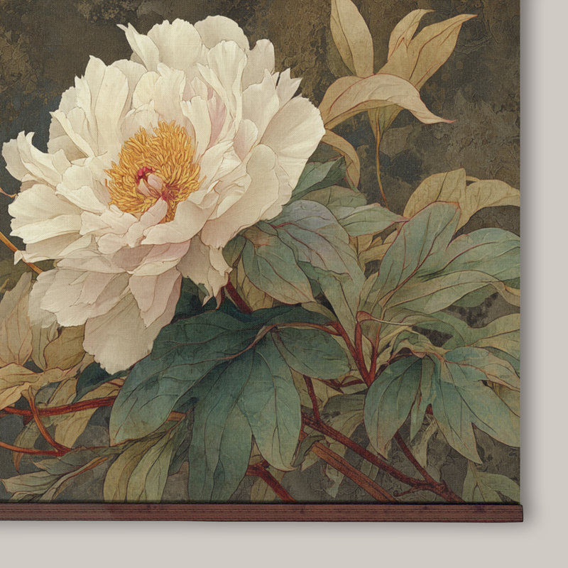 Tapisserie murale rétro avec pivoines, 32''Hx48''W